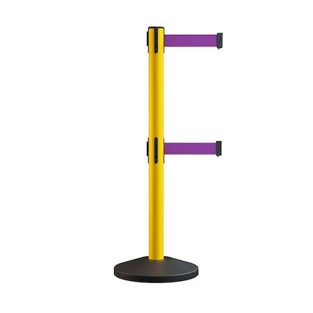Montour Line Stanchion Double Belt Barrier Yellow Post  13ft. Purple Belt ES400D-YW-PE-130